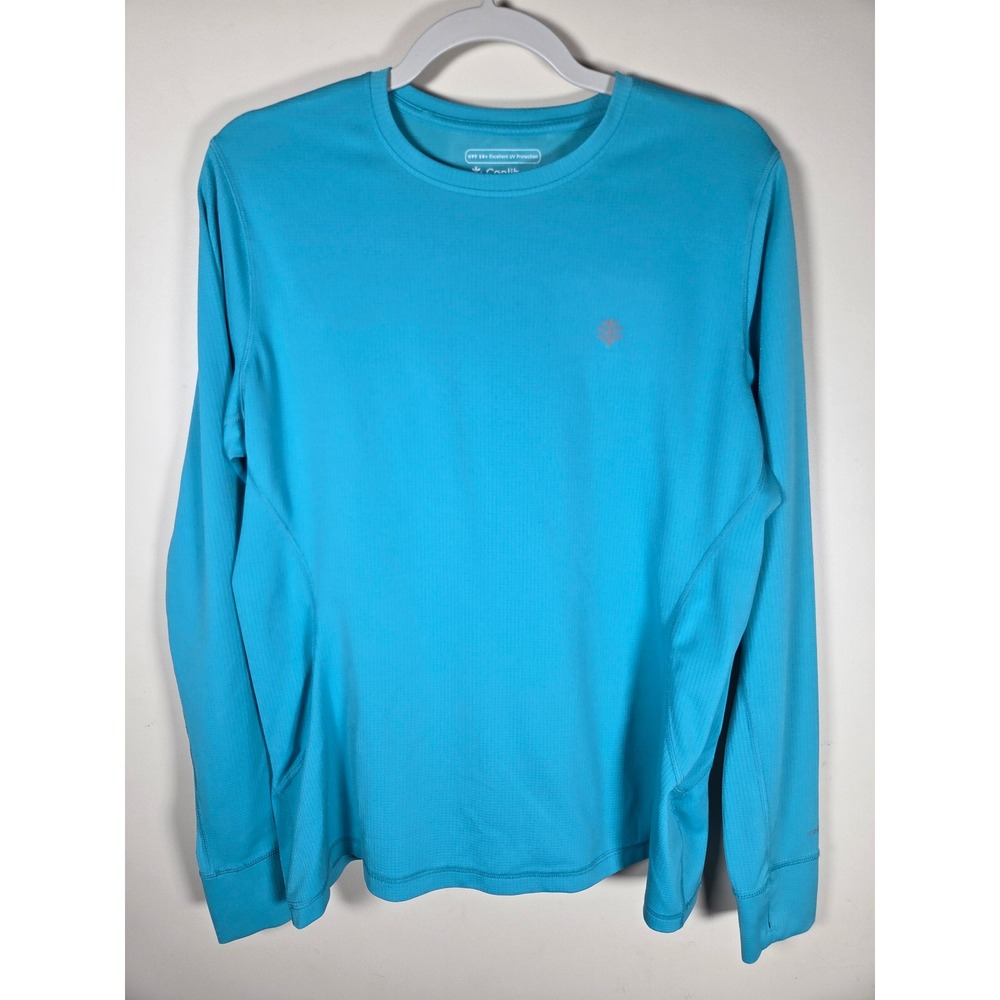 Coolibar Sun Protection Shirt Womens Large Blue Long Sleeve UPF 50+ Activewear